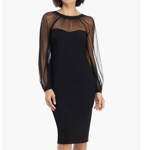 Maggy London Black illusion sheath Dress with Sheer Sleeves